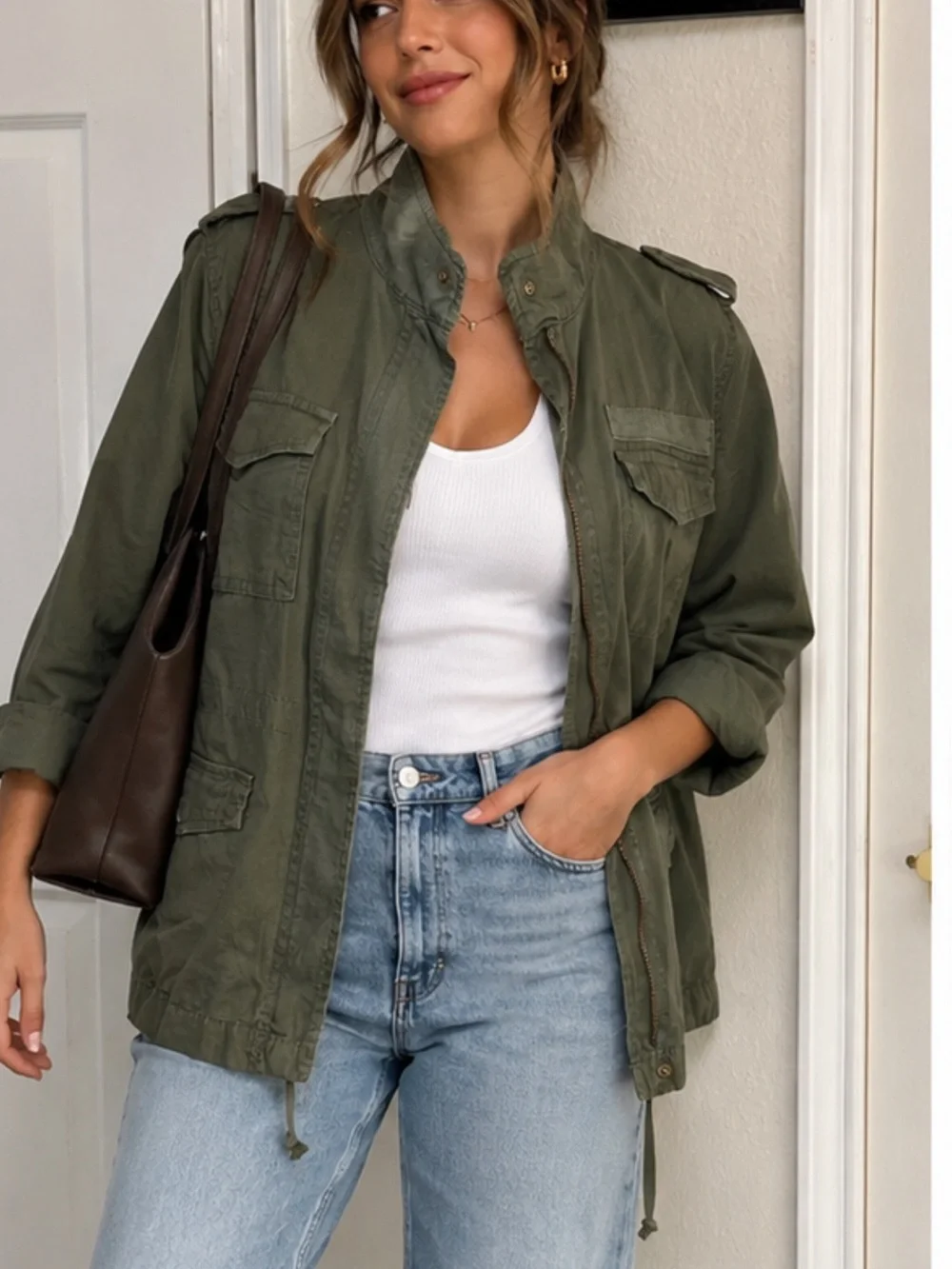 Old Navy Olive Green Utility Jacket with Patch Pockets